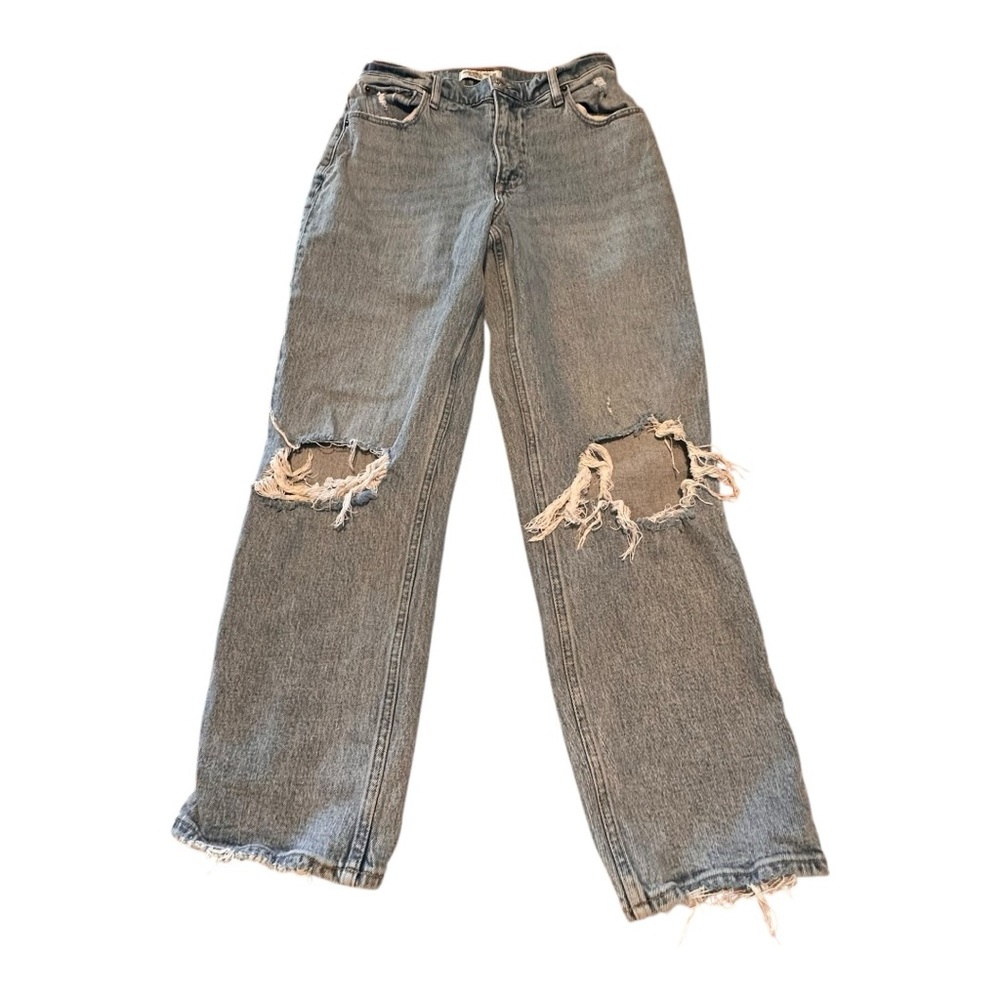 Abercrombie & Fitch 30 Short High Rise 90s Straight Distressed Ripped Jeans Gray